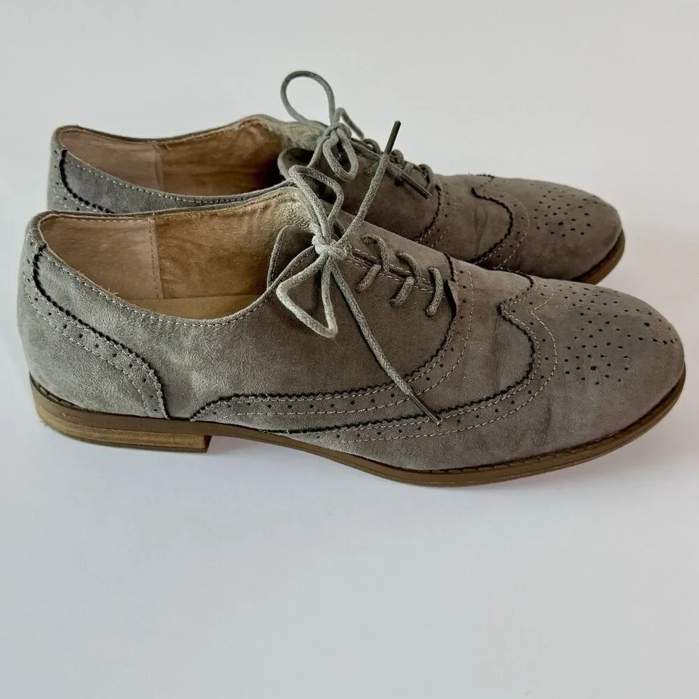 Merona Women's Size 8 Gray Faux Suede Oxford Wingtip Lace-Up Shoes